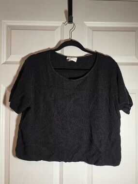 Sarah Arizona Vintage Black Knit Cotton Blend Short Sleeve Top L